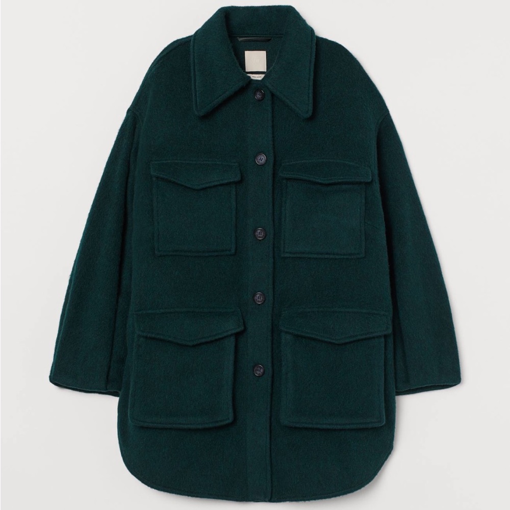 H&M hunter green wool shacket coat jacket
